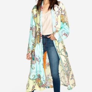 Johnny Was Eve Silk Kimono Robe Floral Bird Long Belted Boho Duster M